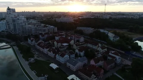 A panoramic view from a height of the city quarters in the center of Minsk, city Stock Footage 156300907