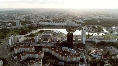 A panoramic view from a height of the city quarters in the center of Minsk, Video stock 156300970
