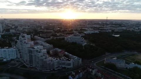 A panoramic view from a height of the city quarters in the center of Minsk, city Stock Footage 156300972
