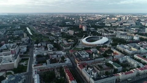 A panoramic view from a height of the city quarters in the center of Minsk, the  Video stock 156301082