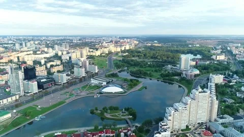 A panoramic view from a height of the city quarters in the center of Minsk, the  Video stock 156301083