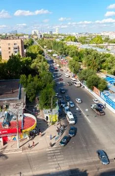 Panoramic view from height on the city Samara, Russia Stock Photos