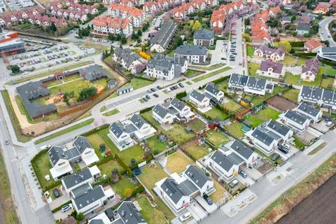 Panoramic view from a height of a private area with residential buildings, ma Stock Photos