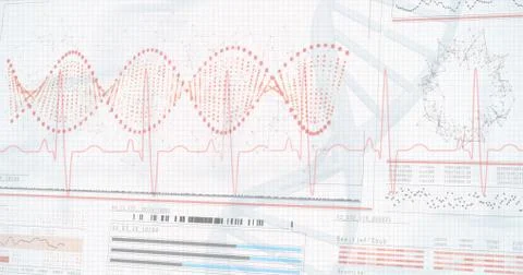 Panoramic view of helix pattern information on device screen Illustrazione stock