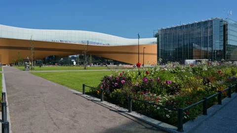 Panoramic view of Helsinki Central Library Oodi 스톡 동영상 126315035
