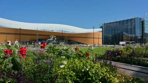 Panoramic view of Helsinki Central Library Oodi 스톡 동영상 126315420