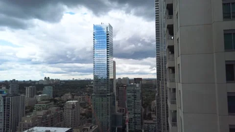 Panoramic view from a high floor of a skyscraper of downtown Toronto. Stock Footage 318190302