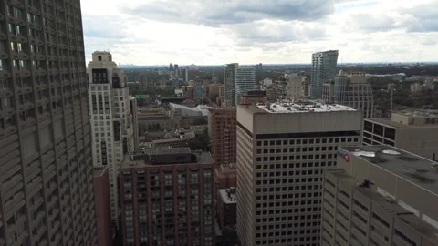 Panoramic view from a high floor of a skyscraper of downtown Toronto. Stock Footage 318191142