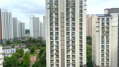 A panoramic view of high-rise apartment complexes in Korea Stock Footage 280447287