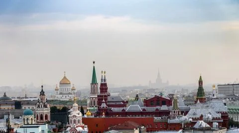 Panoramic view of high-rise landmarks and symbols of the Russian capital 스톡 사진