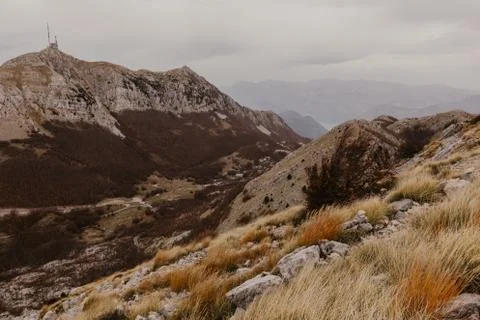 Panoramic view of the highest peaks of the Lovcen mountain national park in s Stock Photos