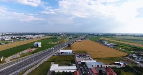 Panoramic View Of Highway Going Far Away From Camera. Aerial View Stock Footage 92363228