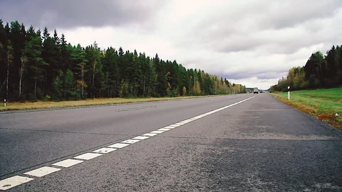 Panoramic view Highway road traffic. Truck TIR transportation cargo Stock Footage 83416365