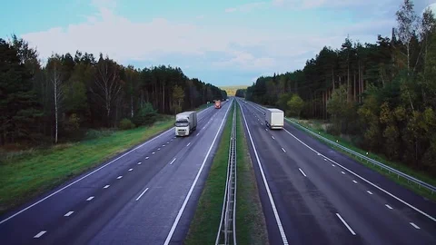 Panoramic view Highway road traffic. Truck TIR transportation cargo Stock Footage 83416477