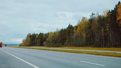 Panoramic view Highway road traffic. Truck TIR transportation cargo Stock Footage 83416659