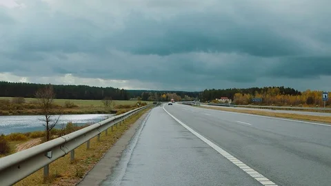 Panoramic view Highway road traffic. Truck TIR transportation cargo Stock Footage 83416875