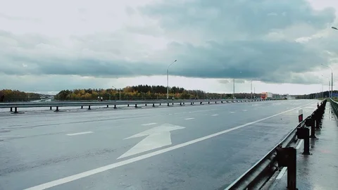 Panoramic view Highway road traffic. Truck TIR transportation cargo Stock Footage 83416909