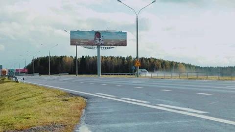 Panoramic view Highway road traffic. Truck TIR transportation cargo Stock Footage 83417415