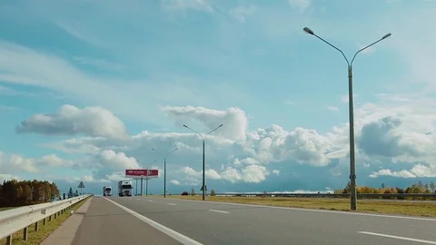Panoramic view Highway road traffic. Truck TIR transportation cargo Stock Footage 83417454