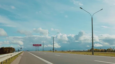Panoramic view Highway road traffic. Truck TIR transportation cargo Stock Footage 83417563