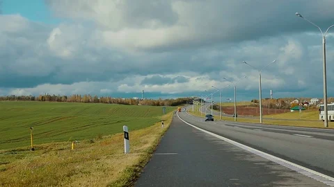 Panoramic view Highway road traffic. Truck TIR transportation cargo Stock Footage 83417567