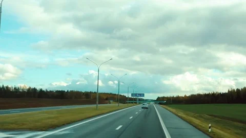 Panoramic view Highway road traffic. Truck TIR transportation cargo cabin view Vídeo Stock 83417654