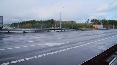 Panoramic view Highway road traffic. Truck TIR transportation cargo Stock Footage 83418301