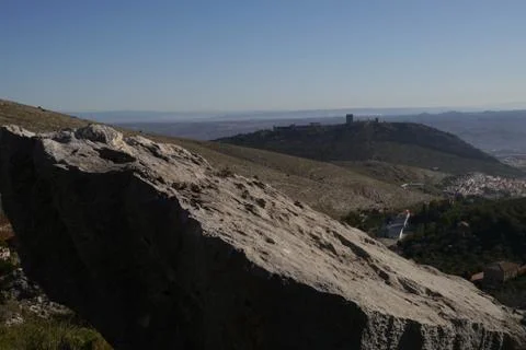 Panoramic view of the hill and castle of santa catalina Stock Photos