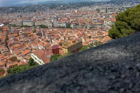 Panoramic view from the hill over Nice city, France. Stock Photos