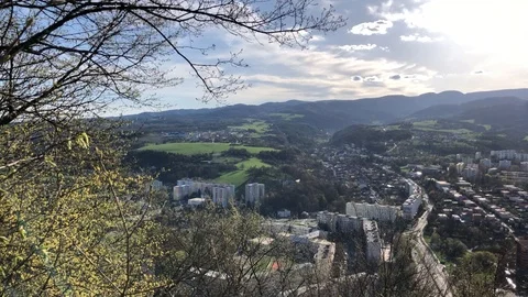 Panoramic view of the hills and mountains in Banska Bystrica, Slovakia Stock Footage 88490968
