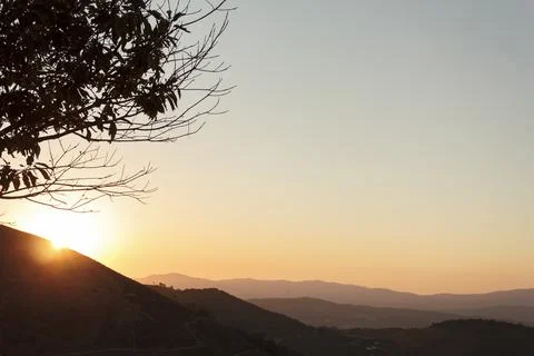 Panoramic view of hills at sunset Foto stock