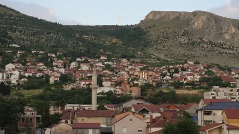 Panoramic View of a Hillside Residential Area in Bosnia, Pan Stock-Footage 231596724