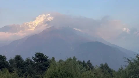 Panoramic view of the Himalayan mountains with snow-capped peaks Stock Footage 285754465