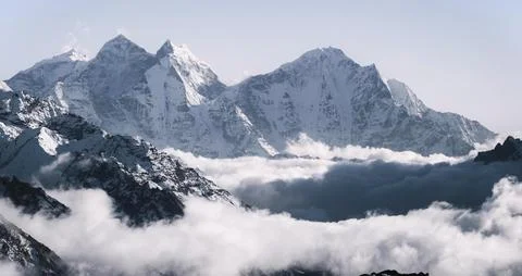 Panoramic View of Himalayan Summits under Clear Sky Stock Photos