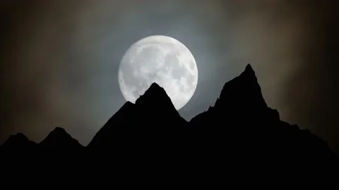 Panoramic view of Himalayas Mountains, Time Lapse by Night with Full Moon, Nepal Stock Footage 201365318