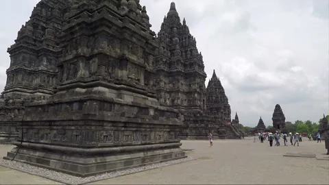 Panoramic view of the Hindu temple compound Prambanan, Java, Indonesia Stock Footage 150490369