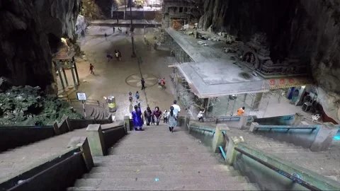 Panoramic view, Hindu Temple inside Main cave, Batu caves, Kuala Lumpur Stock Footage 197054049