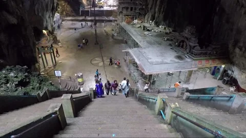 Panoramic view, Hindu Temple inside Main cave, Batu caves, Kuala Lumpur Stock Footage 197054178