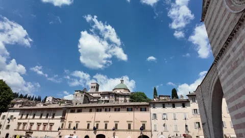 Panoramic View Of The Historic Center Of Assisi From Basilica Of Saint Clare Stock Footage 338009080