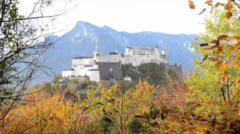 Panoramic view of the historic city of Salzburg with Fortress Hohensalzburg Stock Footage 33783553