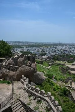Panoramic View of Historic Fortress Complex Surrounded by Urban Forest and .. Фото