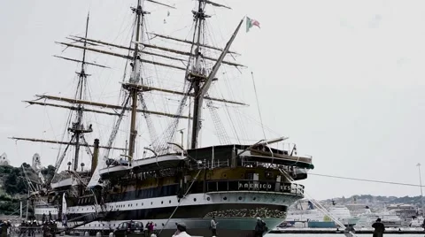 Panoramic view of historical ship Stock Footage 63373032