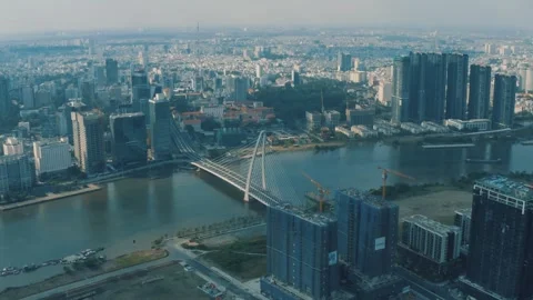 Panoramic view of Ho Chi Minh City in Vietnam - Saigon River Stock Footage 242846931