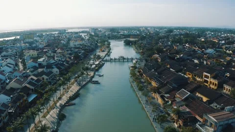 Panoramic view of Hoi An ancient town, magic lantern city in Vietnam 4K Stock Footage 242399631