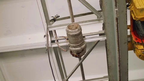 Panoramic view of hoist crane in workshop Stock Footage 95858628