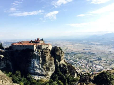 Panoramic view on the Holy Monastery of St. Stephen in Meteora, Greece Stock Photos