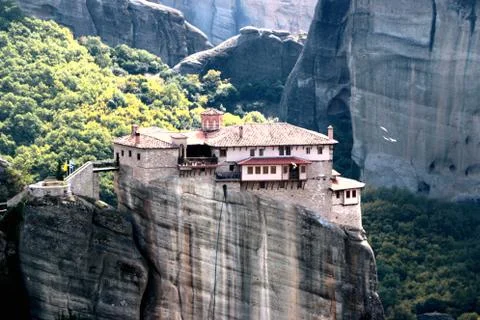 Panoramic view of Holy Monastery of Varlaam placed on the edge of high rock,  Stock Photos