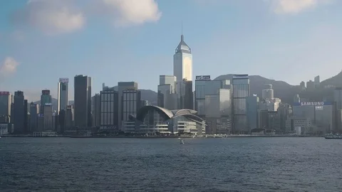 Panoramic View of Hong Kong Central Cityscape in the Sunset Vídeos de archivo 128863784