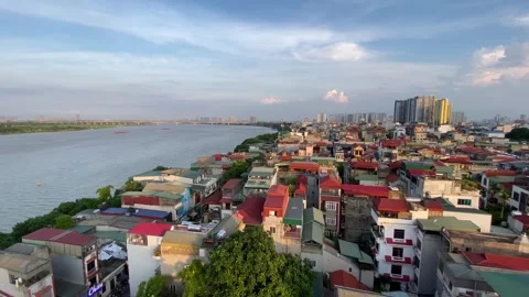 Panoramic view of the Hong River, or Red river in the capital Hanoi, Vietnam 4K Stock Footage 245280618