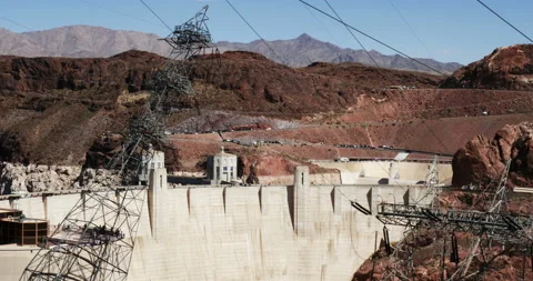 Panoramic view of Hoover Dam from the Black Canyon, USA Stock Footage 153021144
